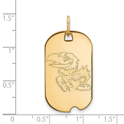 10K Gelbgold Logoart University Of Kansas Jayhawk Klein Erkennungsmarke Anhänger
