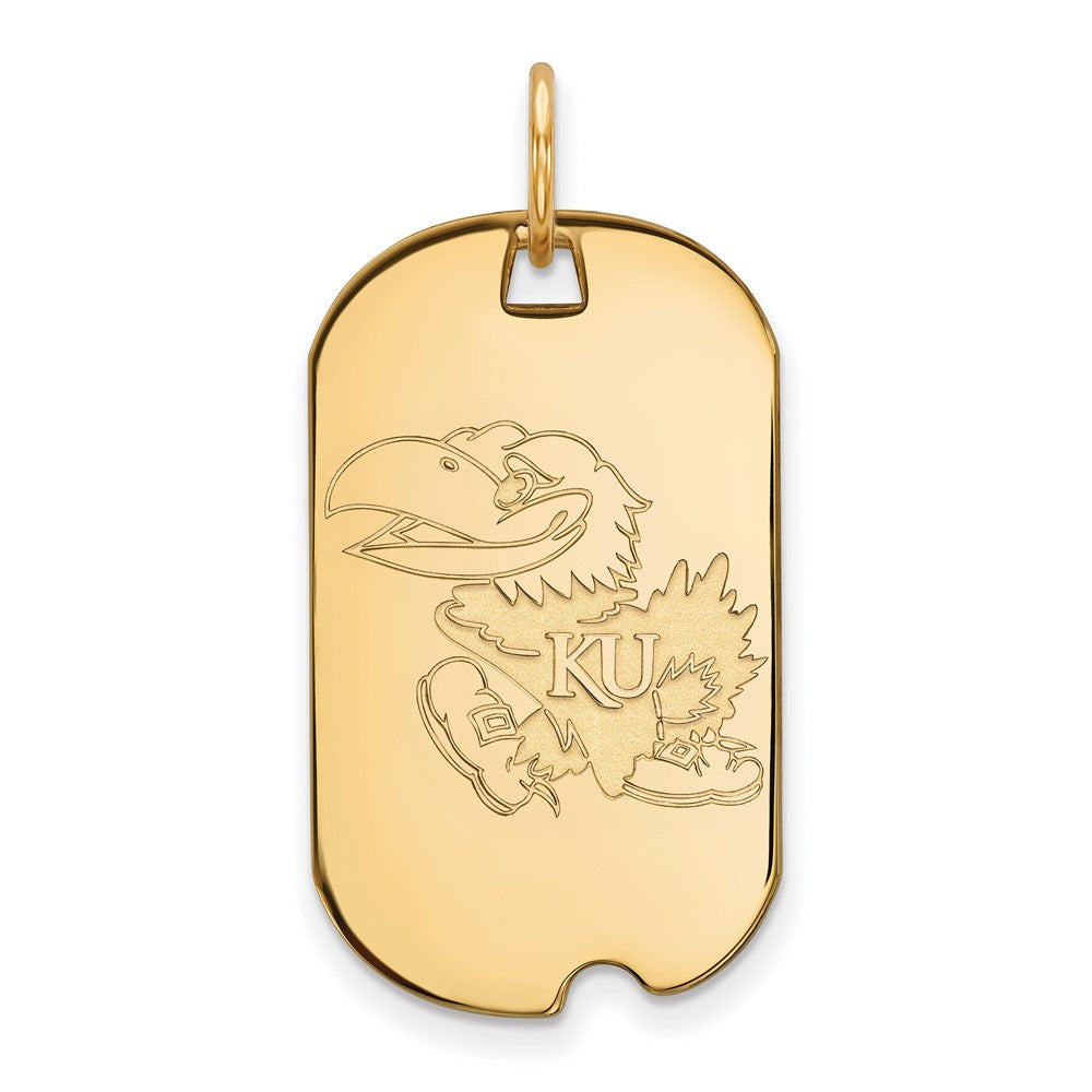 10K Gelbgold Logoart University Of Kansas Jayhawk Klein Erkennungsmarke Anhänger