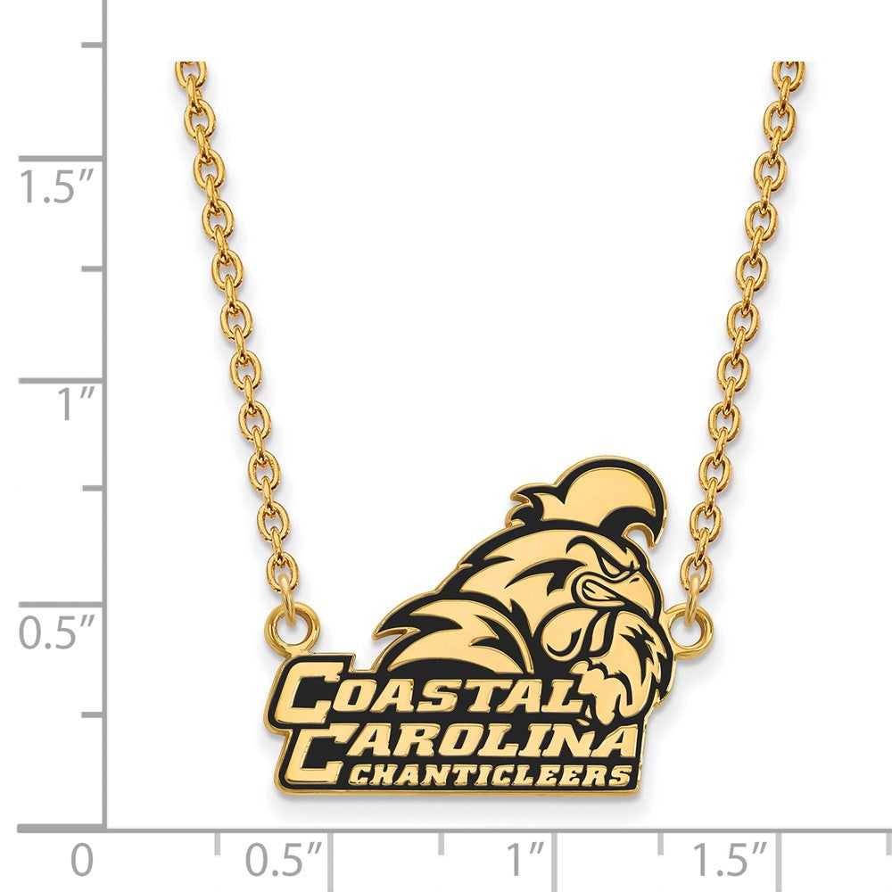 Vergoldet Sterlingsilber Logoart Coastal Carolina University Chanticleers Groß Emailliert Anhänger 18 Zoll Halskette