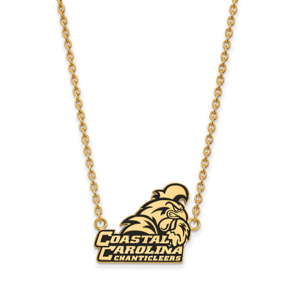 Vergoldet Sterlingsilber Logoart Coastal Carolina University Chanticleers Groß Emailliert Anhänger 18 Zoll Halskette