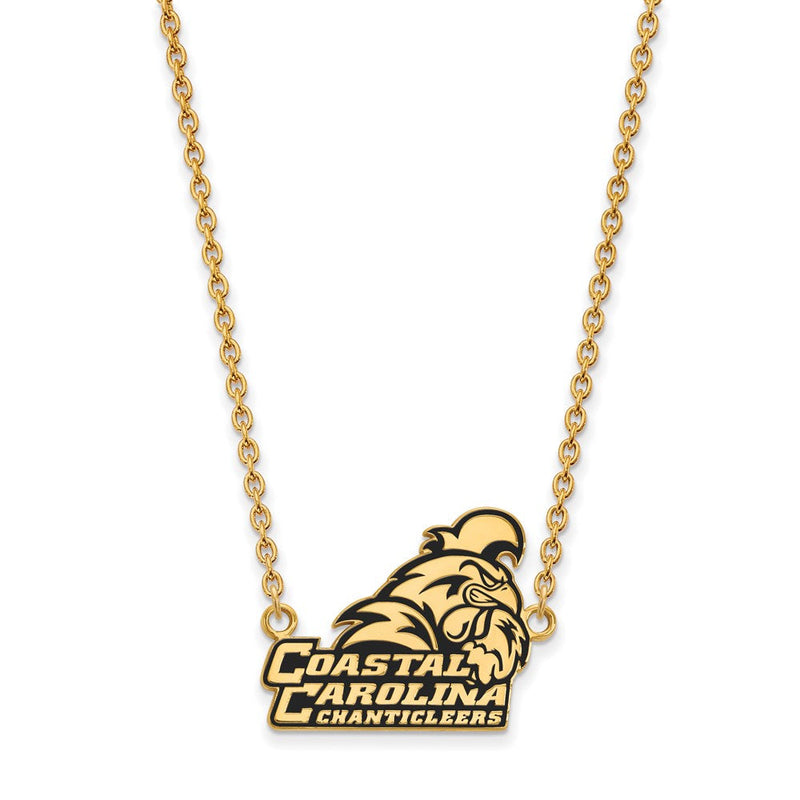 Vergoldet Sterlingsilber Logoart Coastal Carolina University Chanticleers Groß Emailliert Anhänger 18 Zoll Halskette