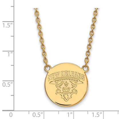 Vergoldet Sterlingsilber Logoart University Of New Orleans Privateers Groß Plättchen 18 Zoll Halskette