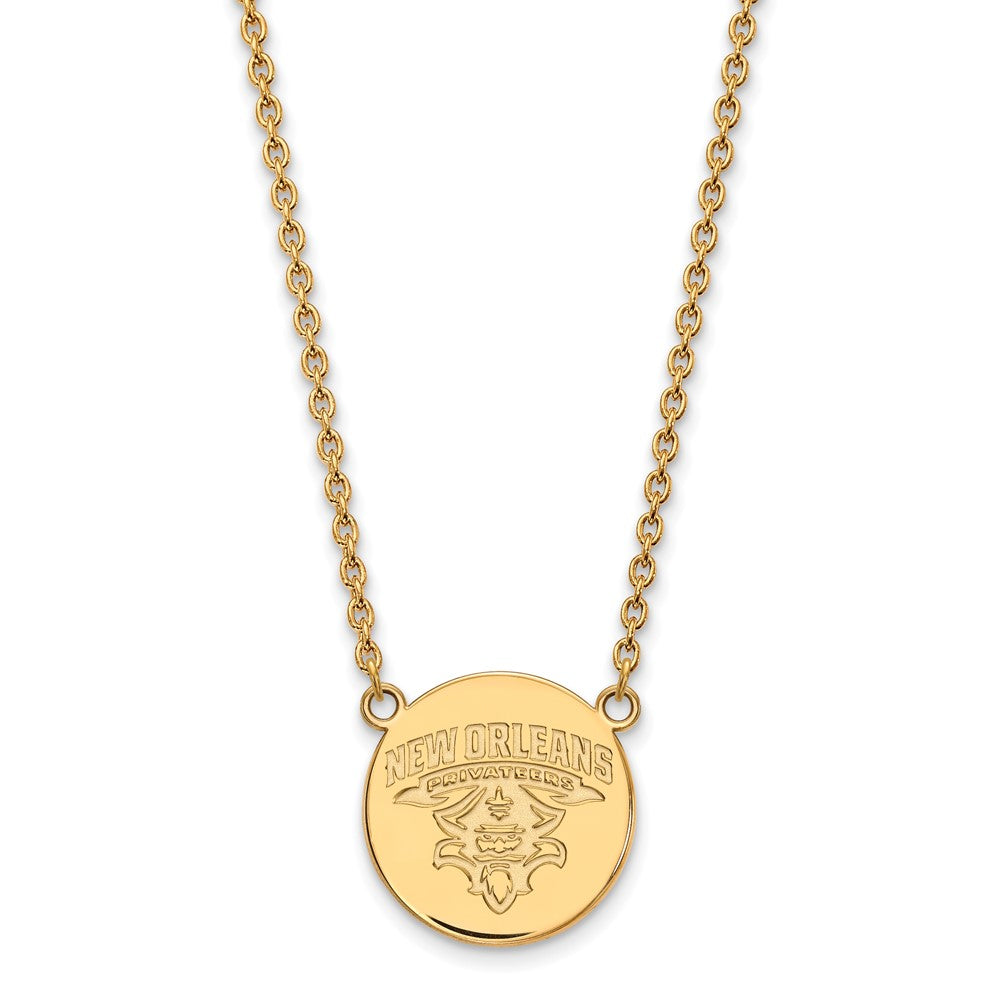 Vergoldet Sterlingsilber Logoart University Of New Orleans Privateers Groß Plättchen 18 Zoll Halskette