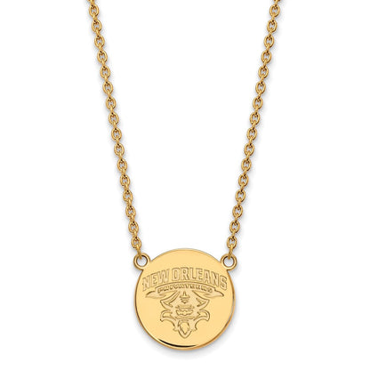 Vergoldet Sterlingsilber Logoart University Of New Orleans Privateers Groß Plättchen 18 Zoll Halskette