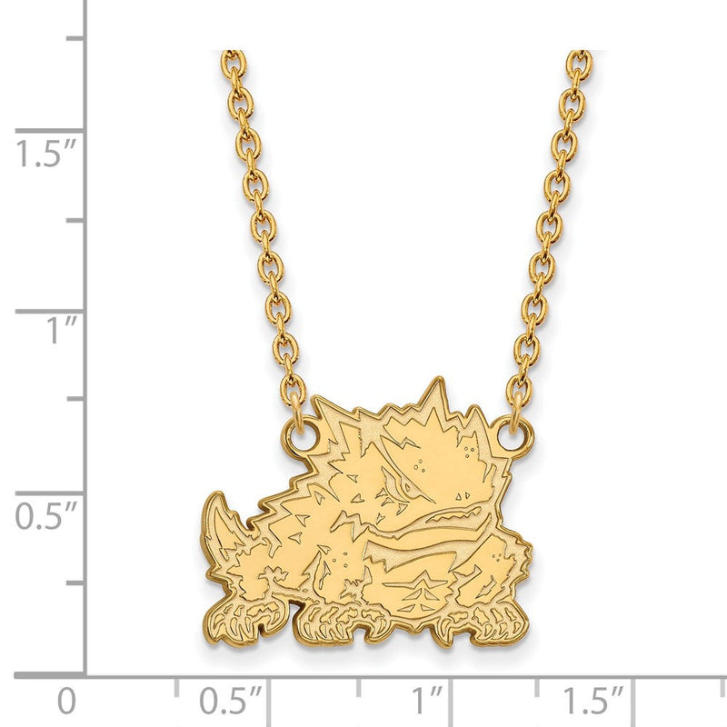 Vergoldet Sterlingsilber Logoart Texas Christlich University Gehörnt Frosch Groß Anhänger 18 Zoll Halskette