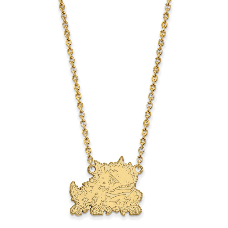 10K Gelbgold Logoart Texas Christlich University Gehörnt Frosch Groß Anhänger 18 Zoll Halskette
