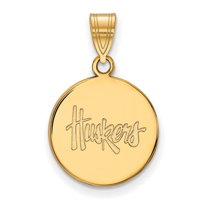 10K Gelbgold Logoart University Of Nebraska Huskers Mittel Plättchen Anhänger