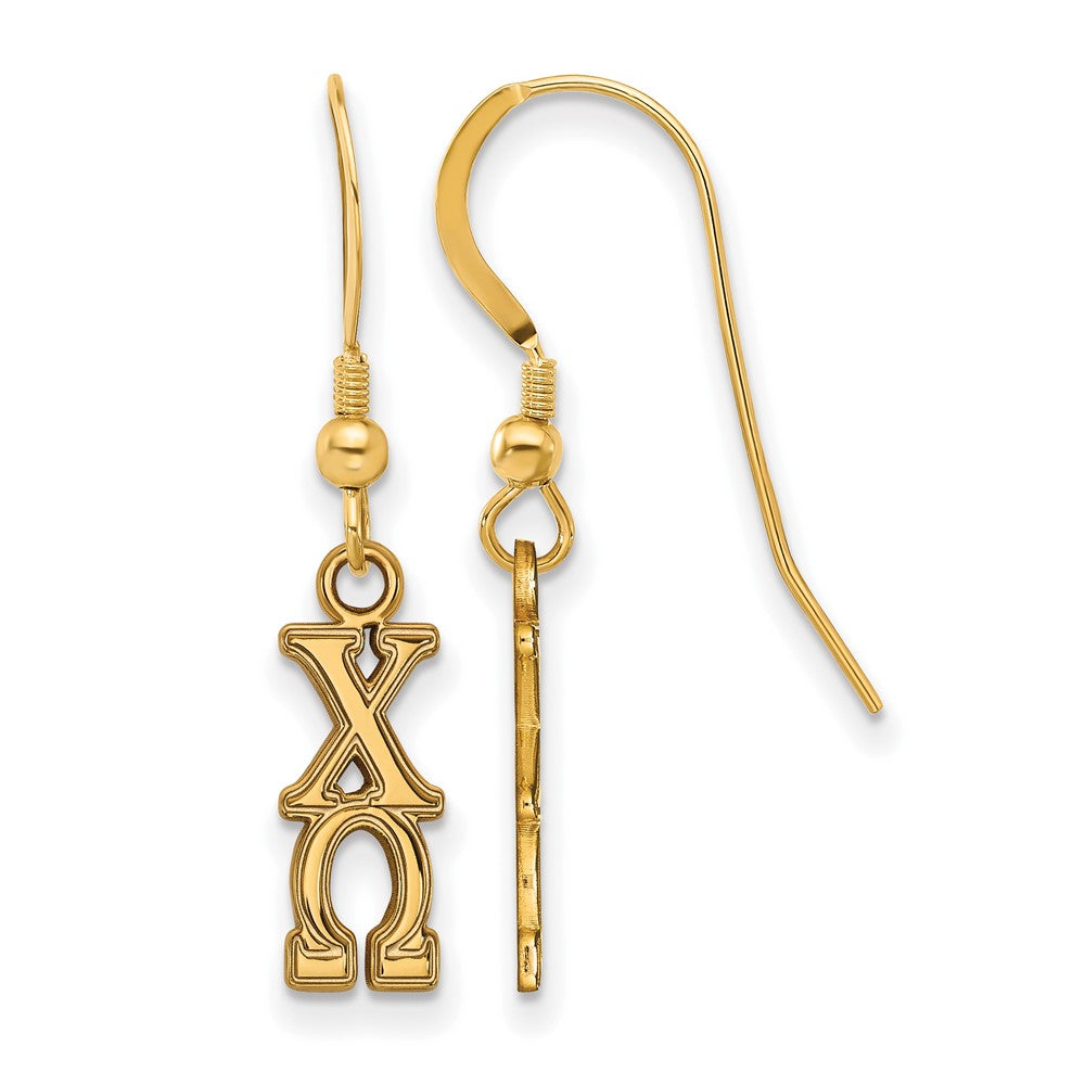 Vergoldet Sterlingsilber Logoart Chi Omega Sorority Greek Buchstaben Klein Hängend Draht Ohrringe