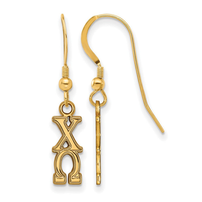 Vergoldet Sterlingsilber Logoart Chi Omega Sorority Greek Buchstaben Klein Hängend Draht Ohrringe