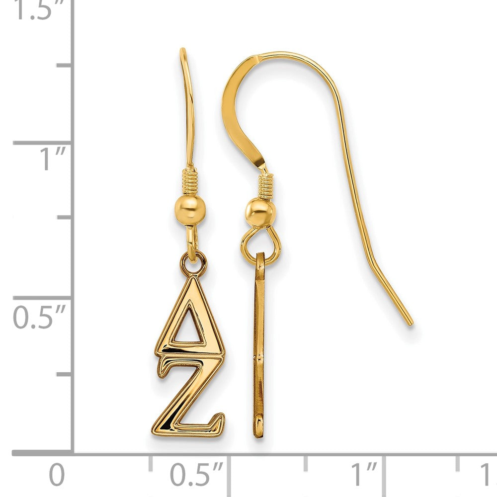 Vergoldet Sterlingsilber Logoart Delta Zeta Extra Sorority Greek Buchstaben Klein Hängend Draht Ohrringe