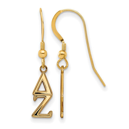Vergoldet Sterlingsilber Logoart Delta Zeta Extra Sorority Greek Buchstaben Klein Hängend Draht Ohrringe