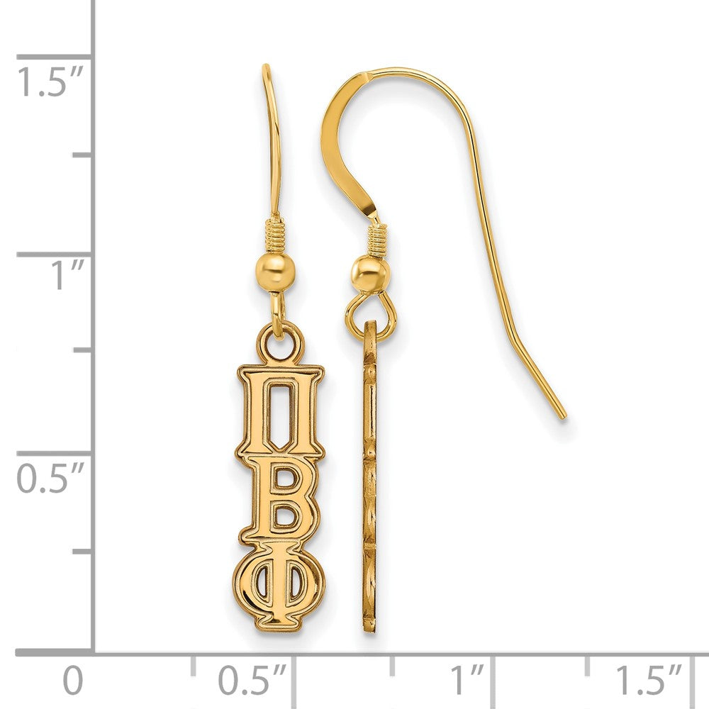 Vergoldet Sterlingsilber Logoart Pi Beta Phi Extra Sorority Greek Buchstaben Klein Hängend Draht Ohrringe