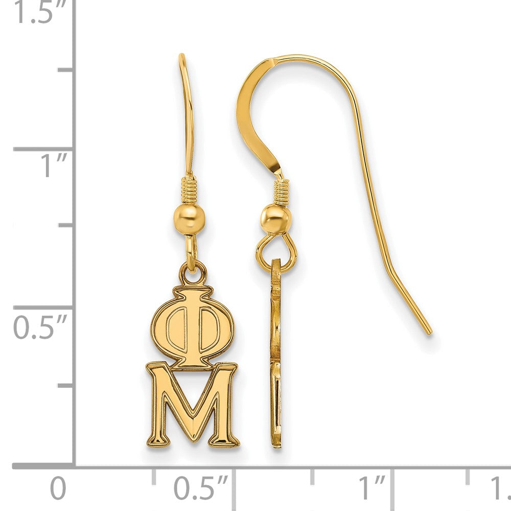 Vergoldet Sterlingsilber Logoart Phi Mu Extra Sorority Greek Buchstaben Klein Hängend Draht Ohrringe