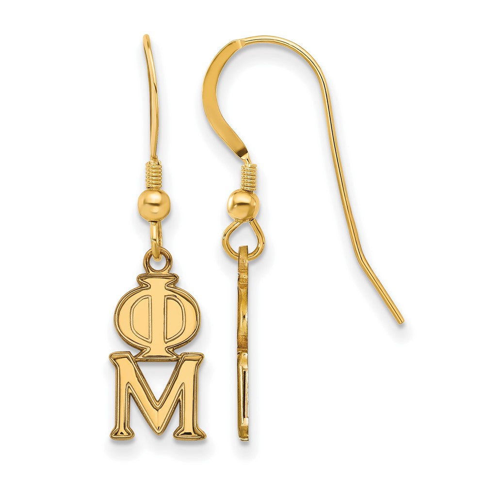 Vergoldet Sterlingsilber Logoart Phi Mu Extra Sorority Greek Buchstaben Klein Hängend Draht Ohrringe