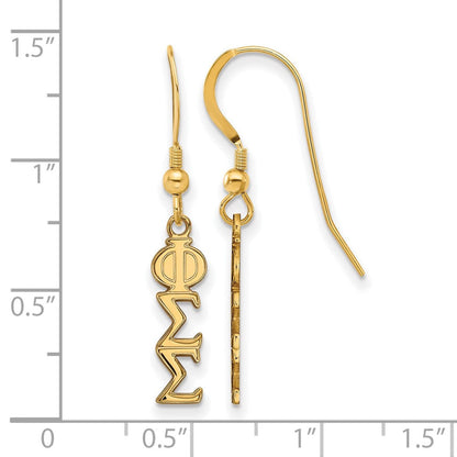 Vergoldet Sterlingsilber Logoart Phi Sigma Sorority Greek Buchstaben Klein Hängend Draht Ohrringe