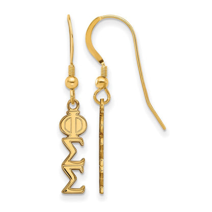 Vergoldet Sterlingsilber Logoart Phi Sigma Sorority Greek Buchstaben Klein Hängend Draht Ohrringe