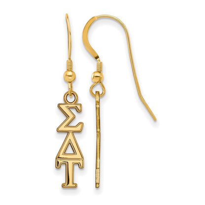Vergoldet Sterlingsilber Logoart Sigma Delta Tau Extra Sorority Greek Buchstaben Klein Hängend Draht Ohrringe