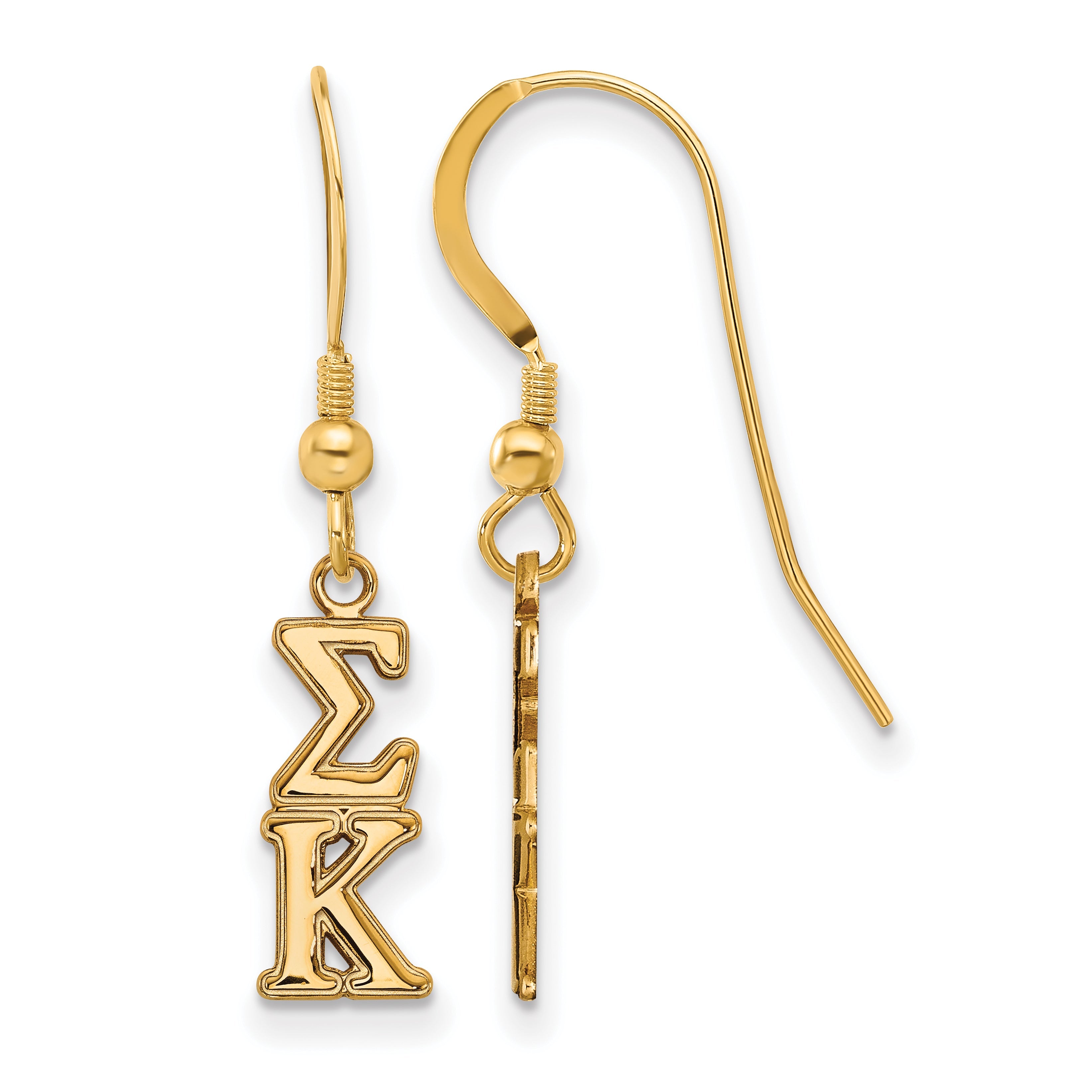 Vergoldet Sterlingsilber Logoart Sigma Kappa Extra Sorority Greek Buchstaben Klein Hängend Draht Ohrringe