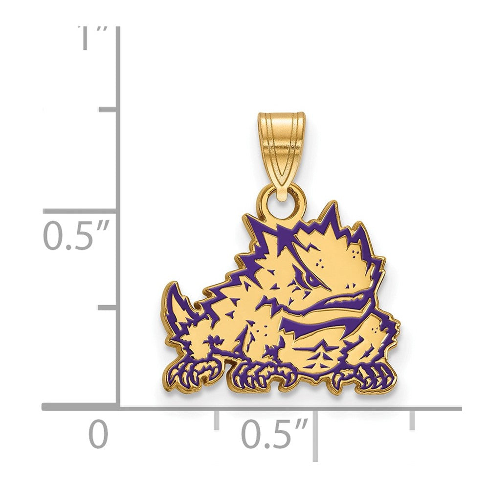 Vergoldet Sterlingsilber Logoart Texas Christlich University Gehörnt Frosch Klein Emailliert Anhänger