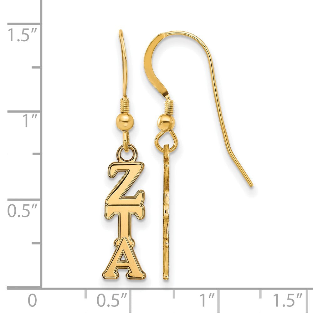 Vergoldet Sterlingsilber Logoart Zeta Tau Alpha Sorority Greek Buchstaben Klein Hängend Draht Ohrringe
