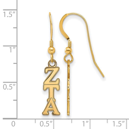 Vergoldet Sterlingsilber Logoart Zeta Tau Alpha Sorority Greek Buchstaben Klein Hängend Draht Ohrringe