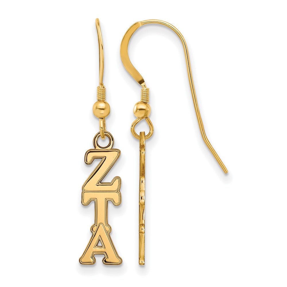 Vergoldet Sterlingsilber Logoart Zeta Tau Alpha Sorority Greek Buchstaben Klein Hängend Draht Ohrringe
