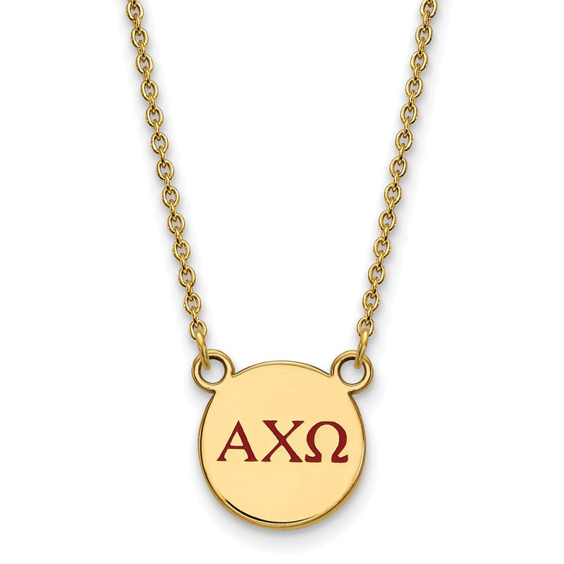 Vergoldet Sterlingsilber Logoart Alpha Chi Omega Sorority Greek Buchstaben Klein Farbe Emaille Anhänger 18 Zoll Halskette