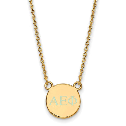 Vergoldet Sterlingsilber Logoart Alpha Epsilon Phi Sorority Greek Buchstaben Extra Klein Farbe Emaille Anhänger 18 Zoll Halskette