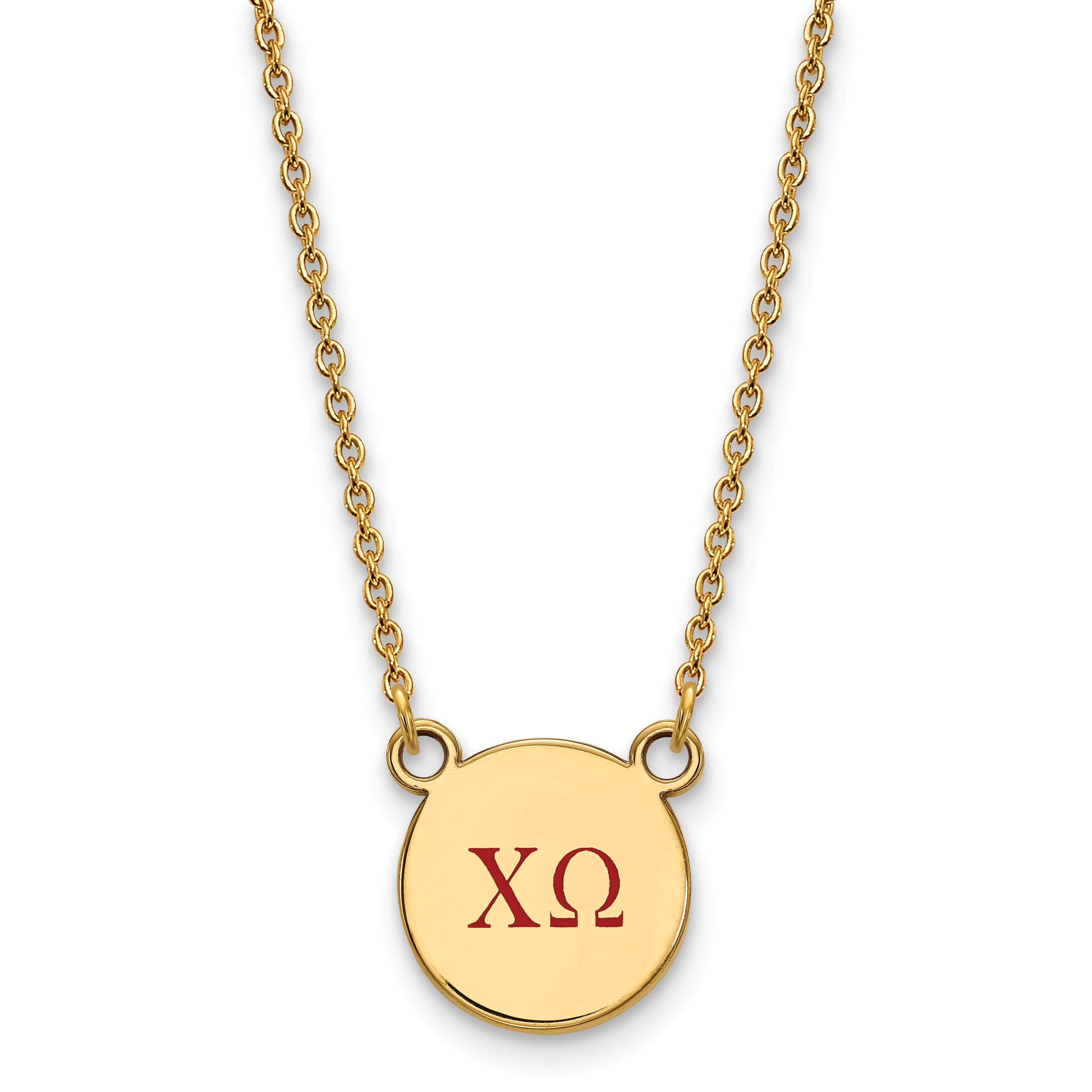 Vergoldet Sterlingsilber Logoart Chi Omega Sorority Greek Buchstaben Klein Farbe Emaille Anhänger 18 Zoll Halskette