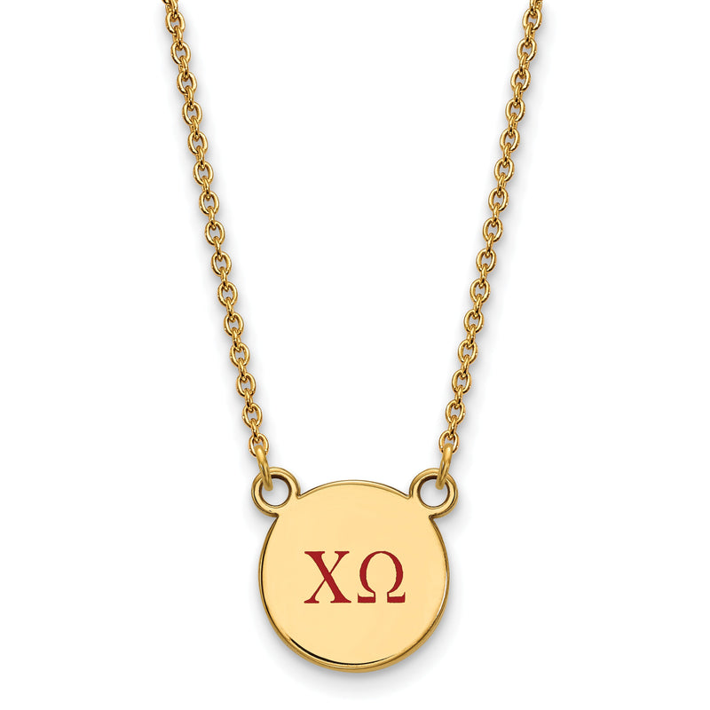 Vergoldet Sterlingsilber Logoart Chi Omega Sorority Greek Buchstaben Klein Farbe Emaille Anhänger 18 Zoll Halskette