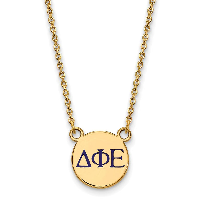 Vergoldet Sterlingsilber Logoart Delta Phi Epsilon Sorority Greek Buchstaben Klein Farbe Emaille Anhänger 18 Zoll Halskette