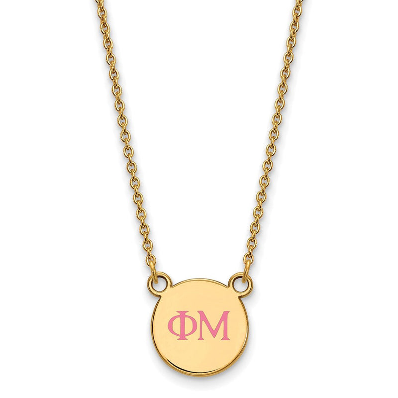 Vergoldet Sterlingsilber Logoart Phi Mu Sorority Greek Buchstaben Klein Farbe Emaille Anhänger 18 Zoll Halskette