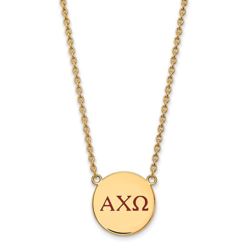 Vergoldet Sterlingsilber Logoart Alpha Chi Omega Sorority Greek Buchstaben Groß Farbe Emaille Anhänger 18 Zoll Halskette