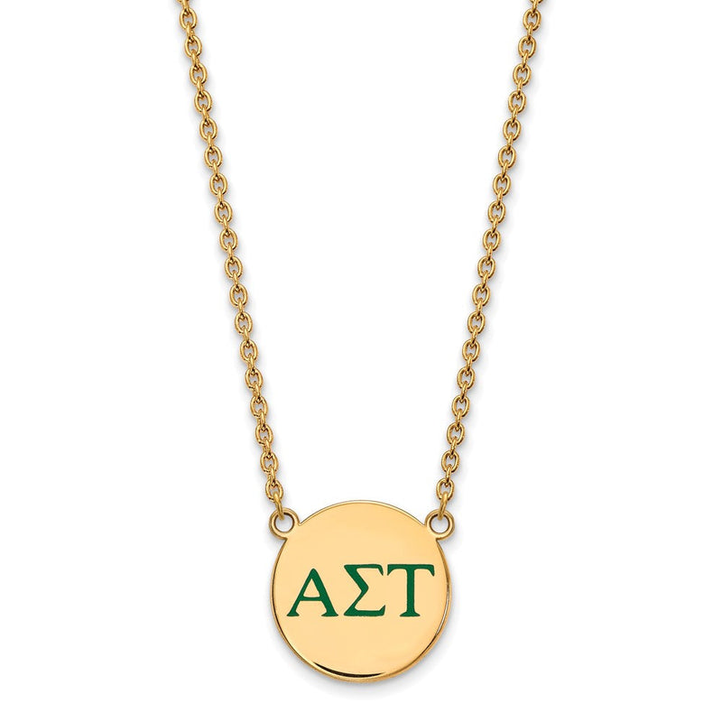 Vergoldet Sterlingsilber Logoart Alpha Sigma Tau Sorority Greek Buchstaben Groß Farbe Emaille Anhänger 18 Zoll Halskette