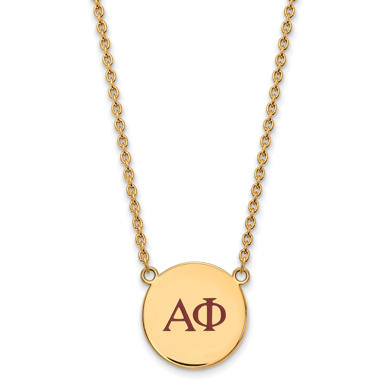 Vergoldet Sterlingsilber Logoart Alpha Phi Sorority Greek Buchstaben Groß Farbe Emaille Anhänger 18 Zoll Halskette