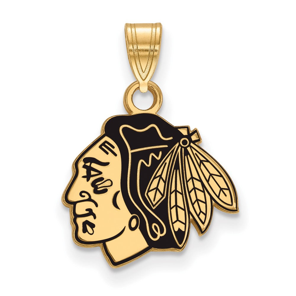 Vergoldet Sterlingsilber Nhl Logoart Chicago Blackhawks Klein Emailliert Anhänger