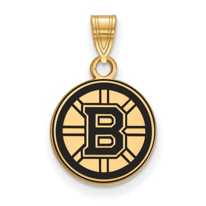Vergoldet Sterlingsilber Nhl Logoart Boston Bruins Klein Emailliert Anhänger