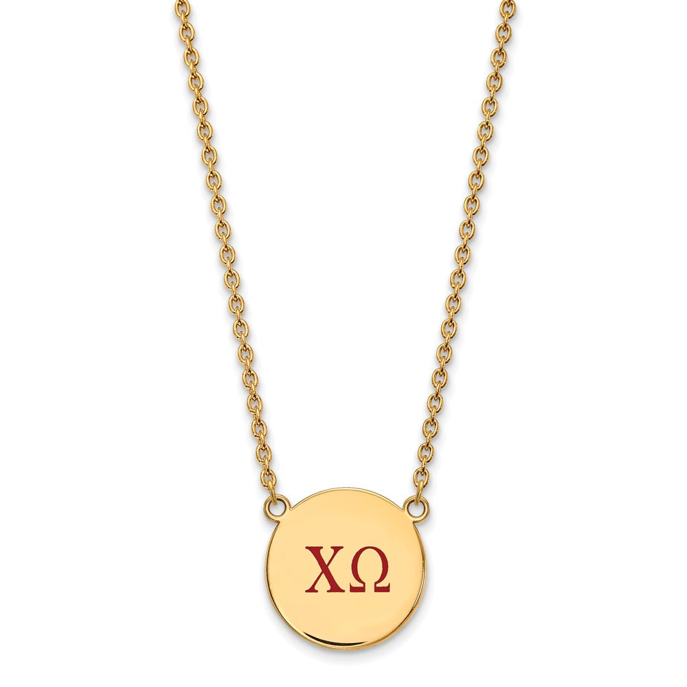 Vergoldet Sterlingsilber Logoart Chi Omega Sorority Greek Buchstaben Groß Farbe Emaille Anhänger 18 Zoll Halskette
