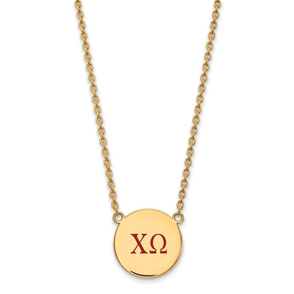 Vergoldet Sterlingsilber Logoart Chi Omega Sorority Greek Buchstaben Groß Farbe Emaille Anhänger 18 Zoll Halskette