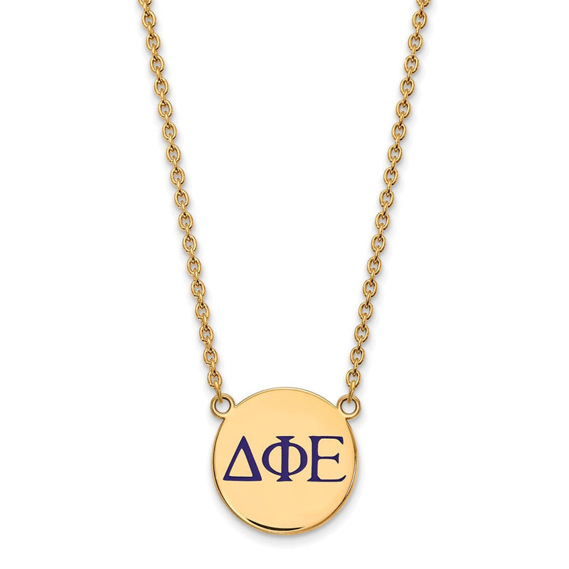 Vergoldet Sterlingsilber Logoart Delta Phi Epsilon Sorority Greek Buchstaben Groß Farbe Emaille Anhänger 18 Zoll Halskette