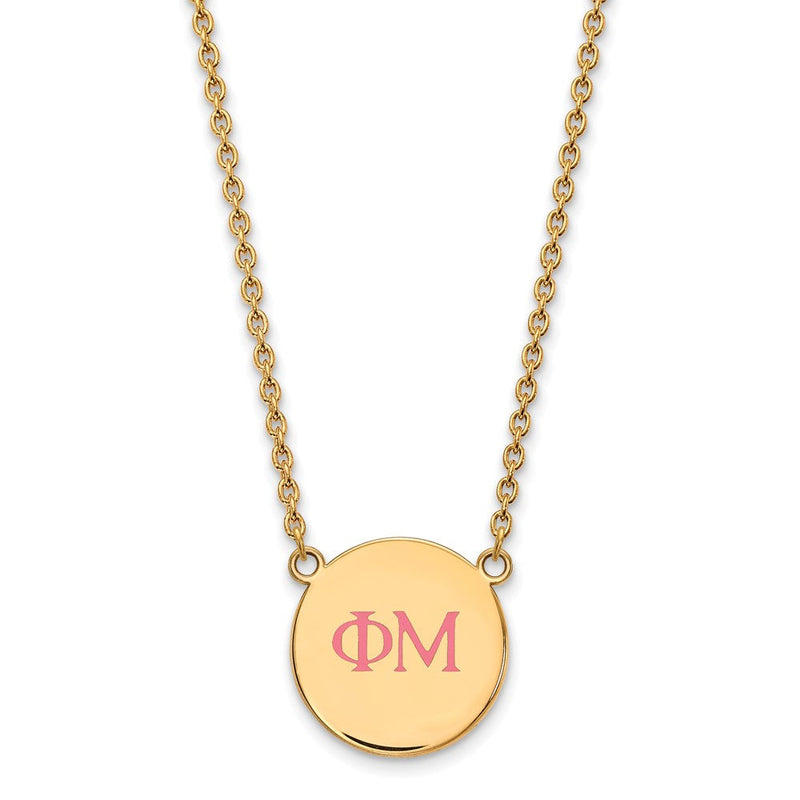 Vergoldet Sterlingsilber Logoart Phi Mu Sorority Greek Buchstaben Groß Farbe Emaille Anhänger 18 Zoll Halskette
