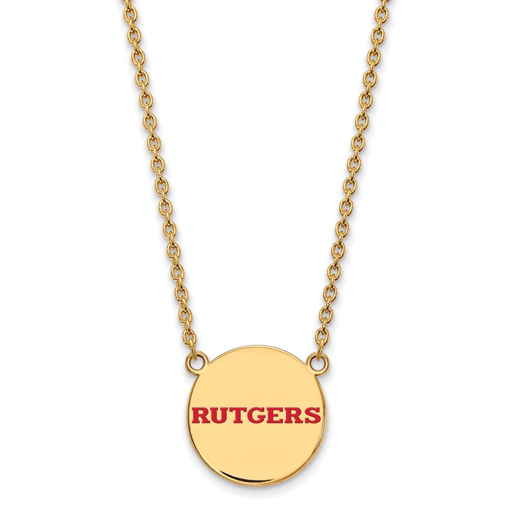 Vergoldet Sterlingsilber Logoart Rutgers University Groß Emailliert Plättchen Anhänger 18 Zoll Halskette