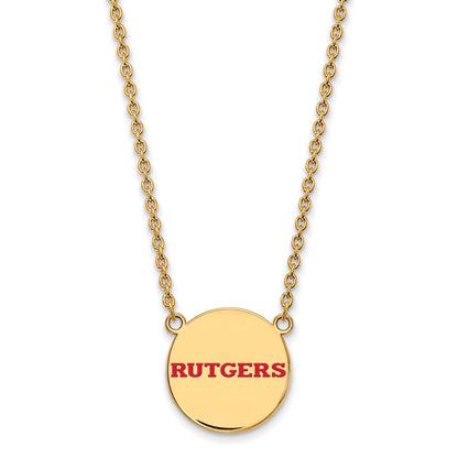 Vergoldet Sterlingsilber Logoart Rutgers University Groß Emailliert Plättchen Anhänger 18 Zoll Halskette