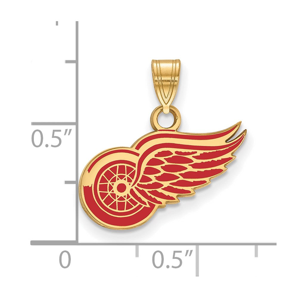 Vergoldet Sterlingsilber Nhl Logoart Detroit Rot Flügel Klein Emailliert Anhänger