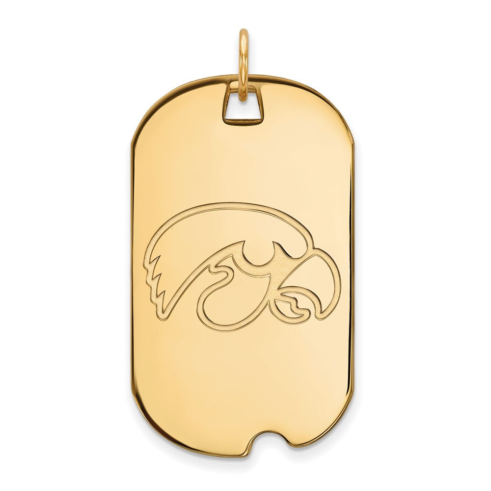 10K Gelbgold Logoart University Of Iowa Hawk Groß Erkennungsmarke Anhänger