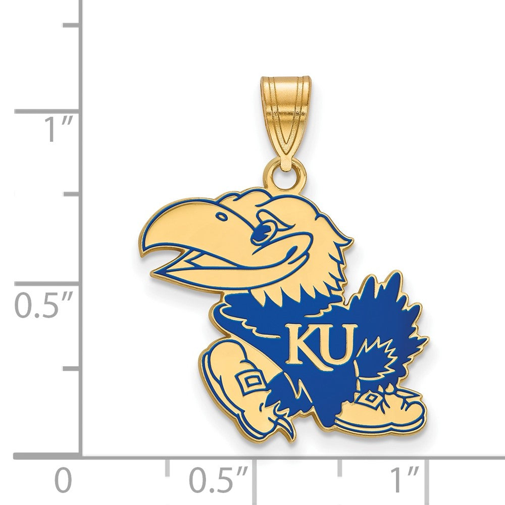 Vergoldet Sterlingsilber Logoart University Of Kansas Jayhawk Groß Emailliert Anhänger