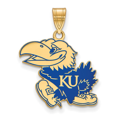 Vergoldet Sterlingsilber Logoart University Of Kansas Jayhawk Groß Emailliert Anhänger