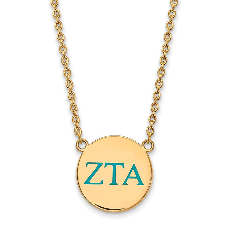 Vergoldet Sterlingsilber Logoart Zeta Tau Alpha Sorority Greek Buchstaben Groß Farbe Emaille Anhänger 18 Zoll Halskette