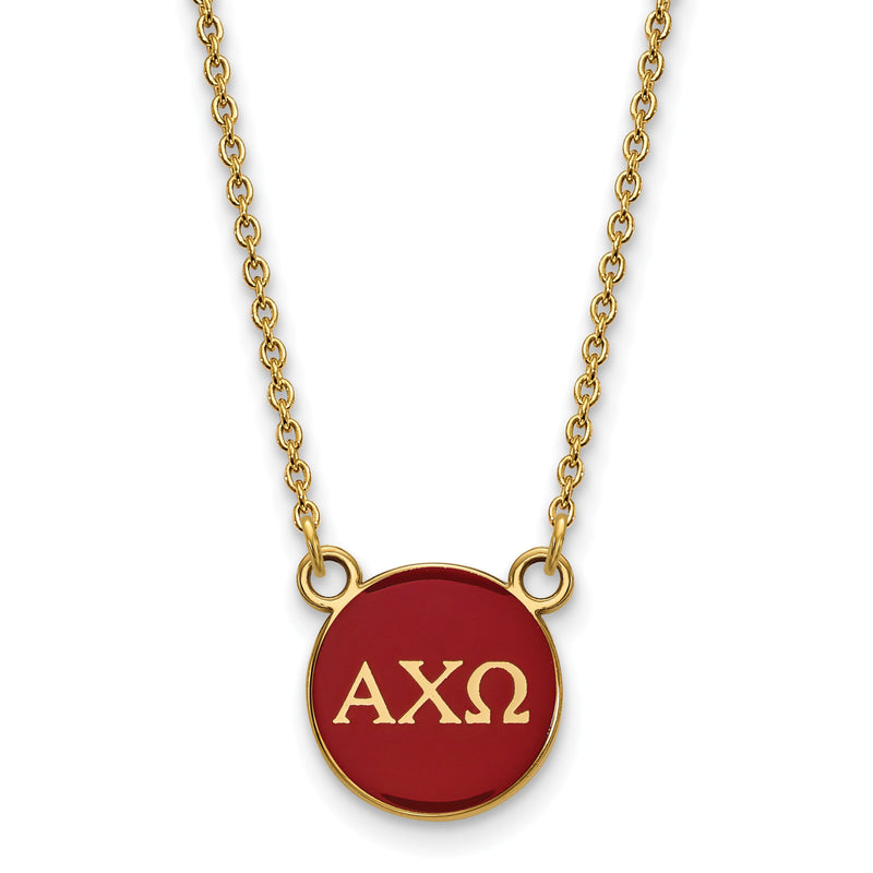 Vergoldet Sterlingsilber Logoart Alpha Chi Omega Sorority Greek Buchstaben Klein Farbe Emaille Anhänger 18 Zoll Halskette