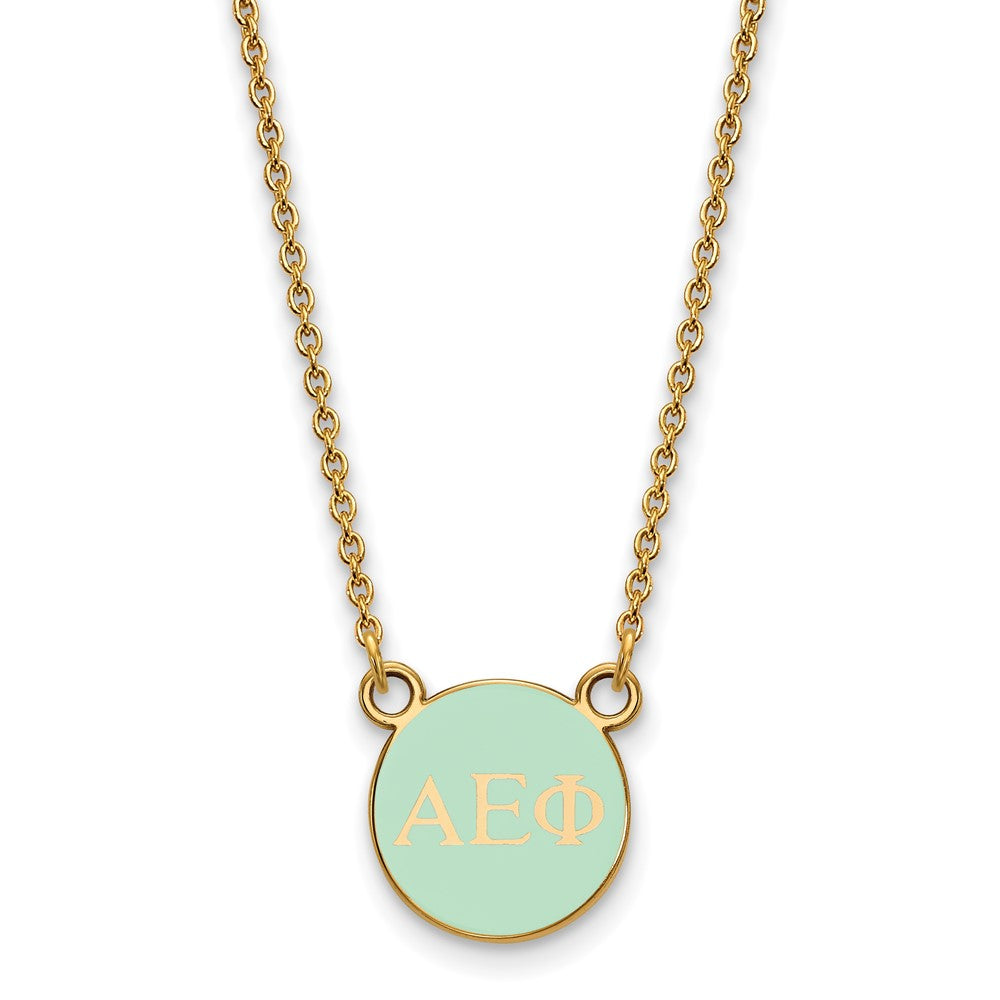 Vergoldet Sterlingsilber Logoart Alpha Epsilon Phi Sorority Greek Buchstaben Extra Klein Farbe Emaille Anhänger 18 Zoll Halskette
